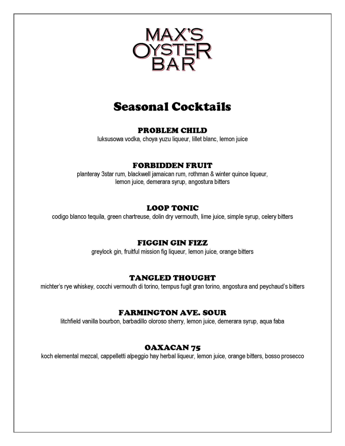 Cocktails recipe served on a plate, by Max's Oyster Bar Cocktails recipe served on a plate, by Max's Oyster Bar