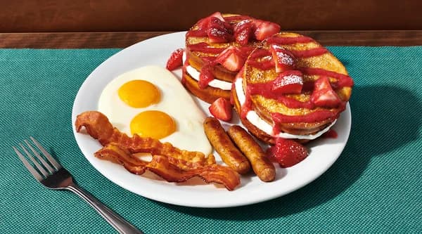 Berry Stuffed French Toast Slam recipe served on a plate, by Denny's Berry Stuffed French Toast Slam recipe served on a plate, by Denny's