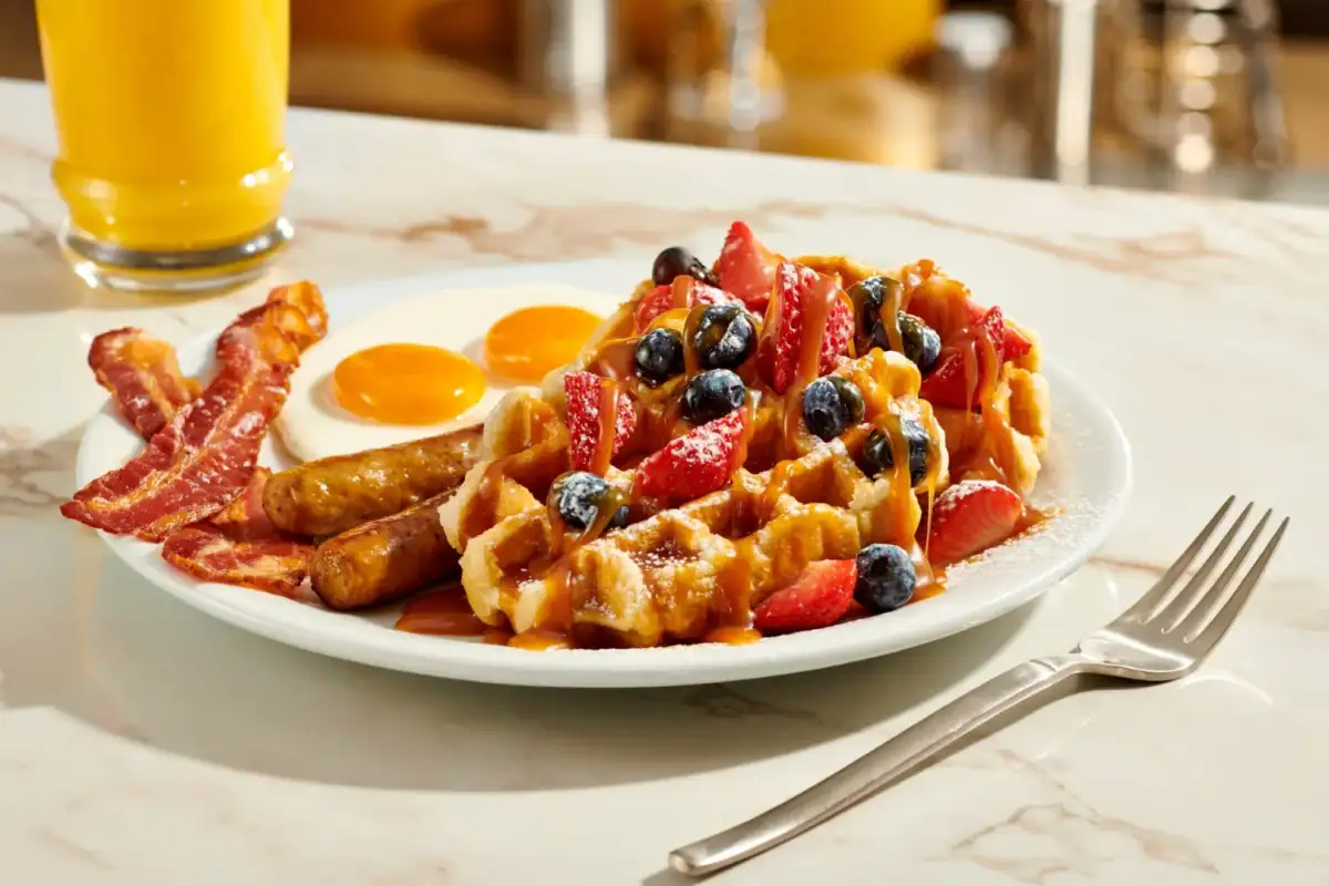 Berry Waffle Slam recipe served on a plate, by Denny's Berry Waffle Slam recipe served on a plate, by Denny's