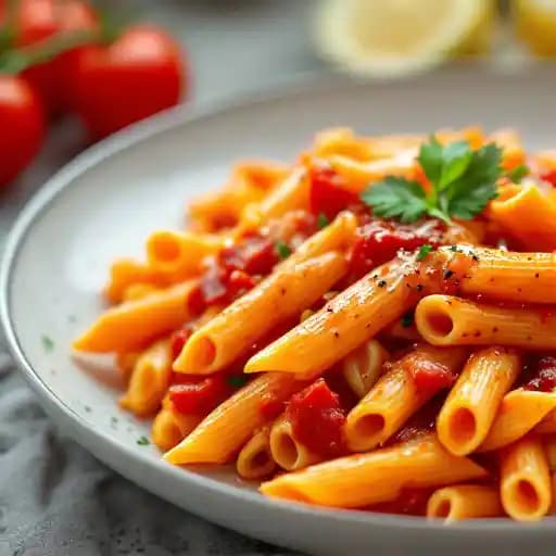 Penne All Arrabbiata recipe served on a plate, by Lumi Restaurant Penne All Arrabbiata recipe served on a plate, by Lumi Restaurant