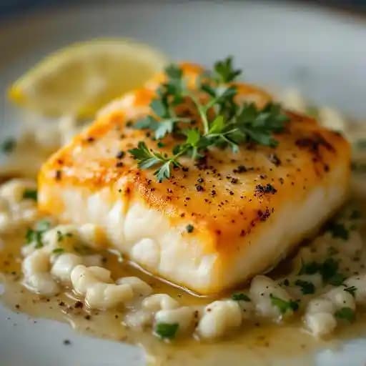 Halibut en Papillote recipe served on a plate, by Paris Dining Club Halibut en Papillote recipe served on a plate, by Paris Dining Club