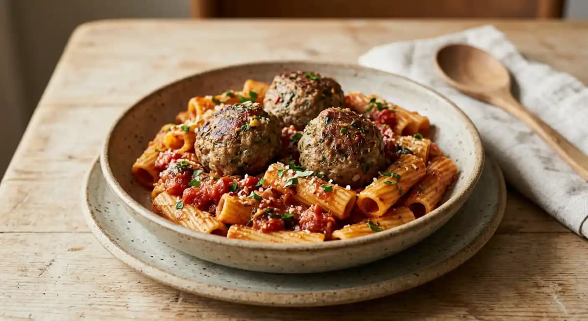 Rigatoni & Porchetta Meatballs