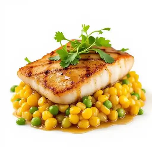 Grilled Redfish / Corn Maque Choux / Brown Butter / Pea Tendrils recipe served on a plate, by BRAVO! Italian Restaurant & Bar Grilled Redfish / Corn Maque Choux / Brown Butter / Pea Tendrils recipe served on a plate, by BRAVO! Italian Restaurant & Bar