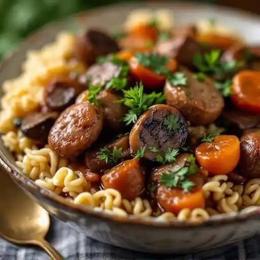 Venison Sausage Stew recipe served on a plate, by BRAVO! Italian Restaurant & Bar Venison Sausage Stew recipe served on a plate, by BRAVO! Italian Restaurant & Bar