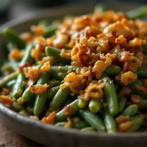 Green Bean Casserole recipe served on a plate, by Maxine's Old Country Kitchen Green Bean Casserole recipe served on a plate, by Maxine's Old Country Kitchen
