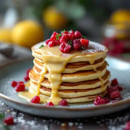 Ricotta Pancakes recipe served on a plate, by Little Fox Ricotta Pancakes recipe served on a plate, by Little Fox