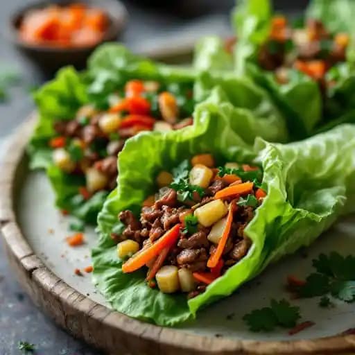 Lettuce Wraps recipe served on a plate, by Three Sixty Rooftop Bar Lettuce Wraps recipe served on a plate, by Three Sixty Rooftop Bar