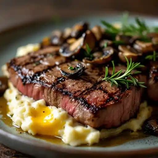 Grilled Strip Steak recipe served on a plate, by SqWires Restaurant & Market Grilled Strip Steak recipe served on a plate, by SqWires Restaurant & Market