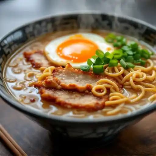 Tonkatsu Ramen recipe served on a plate, by Kai after Dark Tonkatsu Ramen recipe served on a plate, by Kai after Dark
