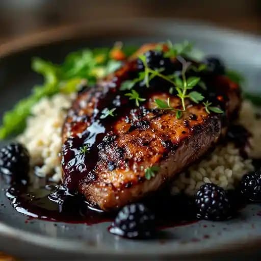 Blackberry Duck recipe served on a plate, by Billy's Blackberry Duck recipe served on a plate, by Billy's