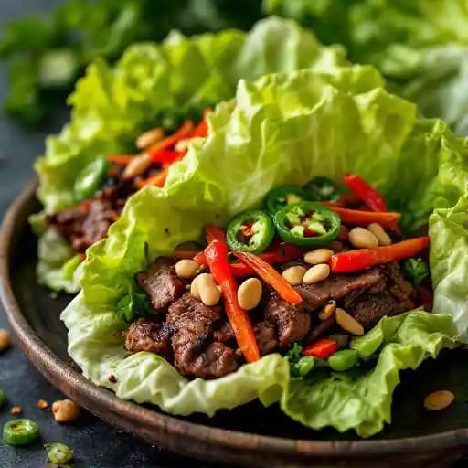 Korean Lettuce Wraps recipe served on a plate, by FireWorks Restaurant Korean Lettuce Wraps recipe served on a plate, by FireWorks Restaurant