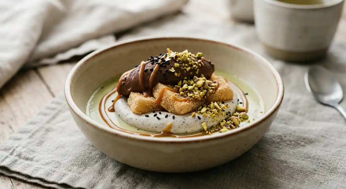 Dezato • Dessert recipe served on a plate, by Blue Sushi Sake Grill Dezato • Dessert recipe served on a plate, by Blue Sushi Sake Grill