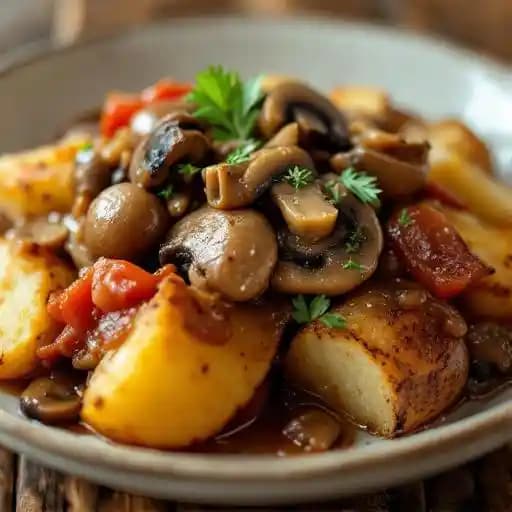 Vegan Mushroom Bourguignon recipe served on a plate, by Rambling House Food & Gathering (Home of TaleSpinner Brewery) Vegan Mushroom Bourguignon recipe served on a plate, by Rambling House Food & Gathering (Home of TaleSpinner Brewery)
