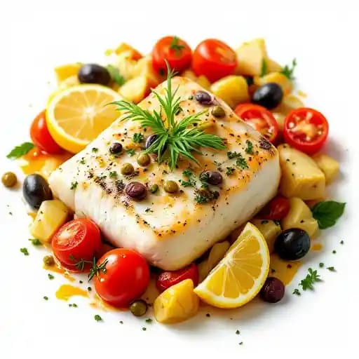 Mediterranean Cod recipe served on a plate, by Fody's Great American Tavern Mediterranean Cod recipe served on a plate, by Fody's Great American Tavern