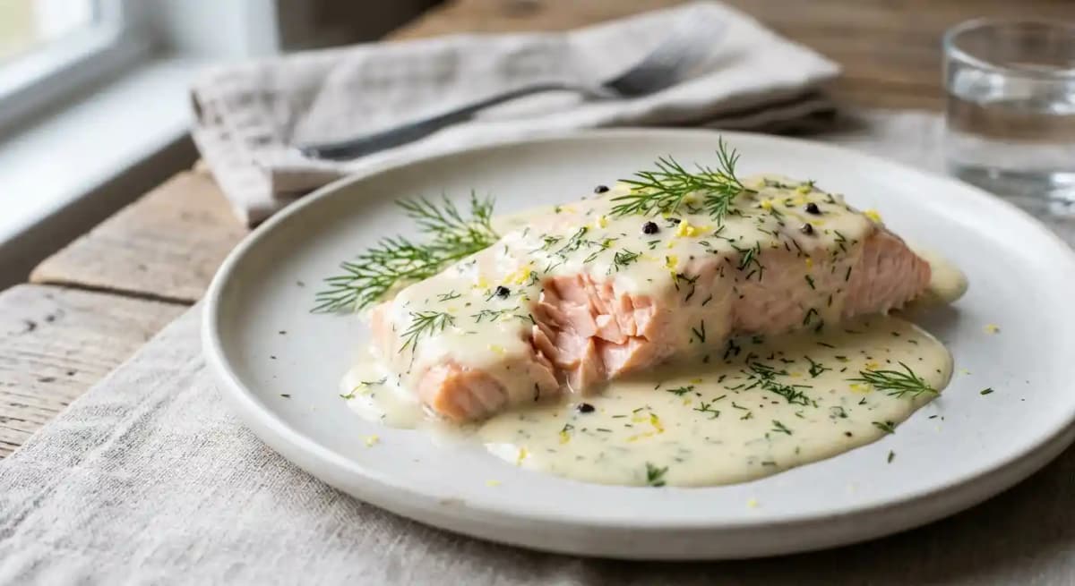 Poached Salmon with a Lemon-Dill Velouté Sauce