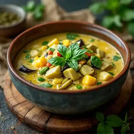 Green Curry recipe served on a plate, by 9 Thai Cuisine Green Curry recipe served on a plate, by 9 Thai Cuisine