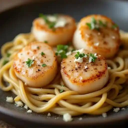 Scallops over Truffled Fettuccine