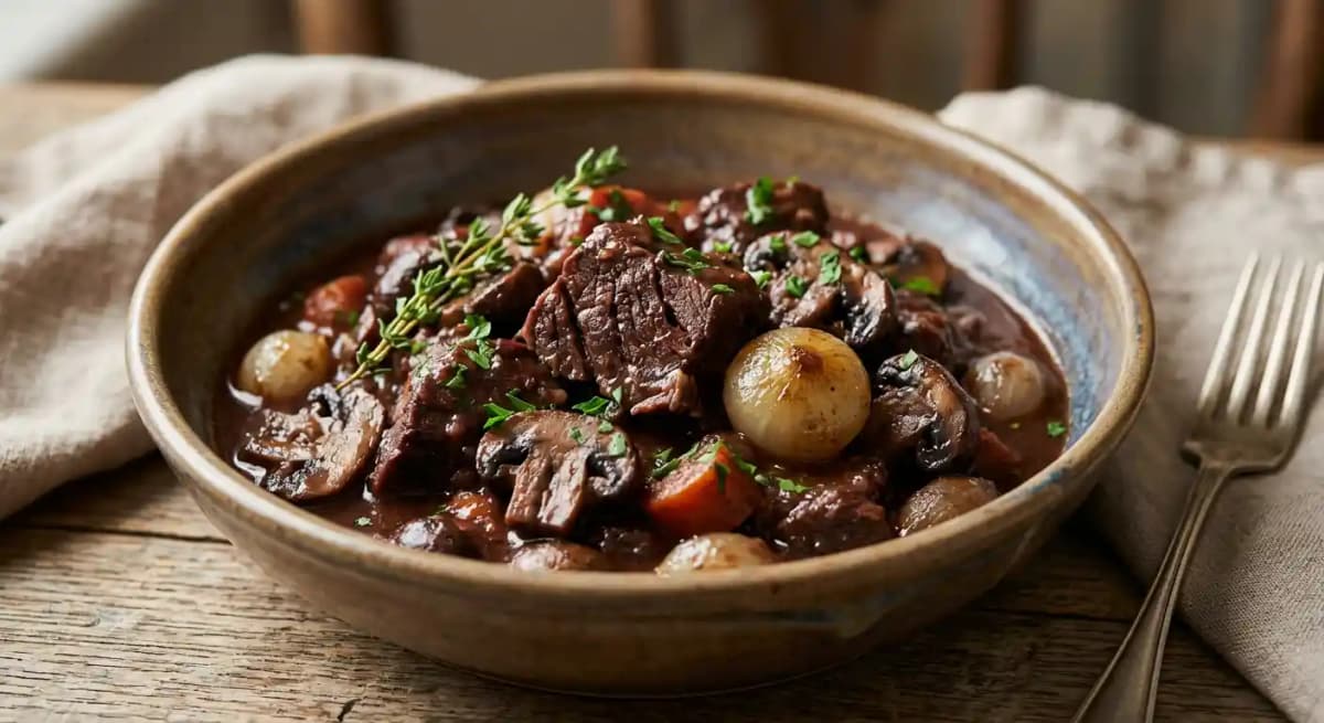 Beef Bourguignon with Mushroom Demi