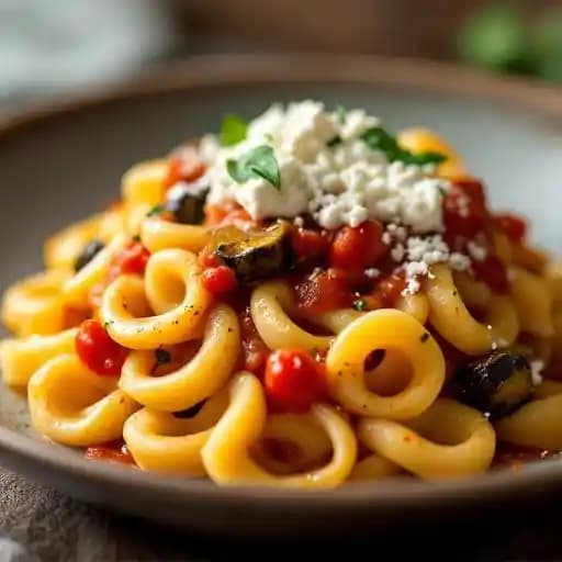 Pasta alla Norma recipe served on a plate, by Blue Cave Italian Restaurant Pasta alla Norma recipe served on a plate, by Blue Cave Italian Restaurant