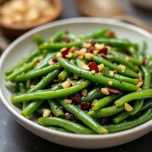 Garlic Green Beans recipe served on a plate, by The Classic Kitchen & Cocktails Garlic Green Beans recipe served on a plate, by The Classic Kitchen & Cocktails