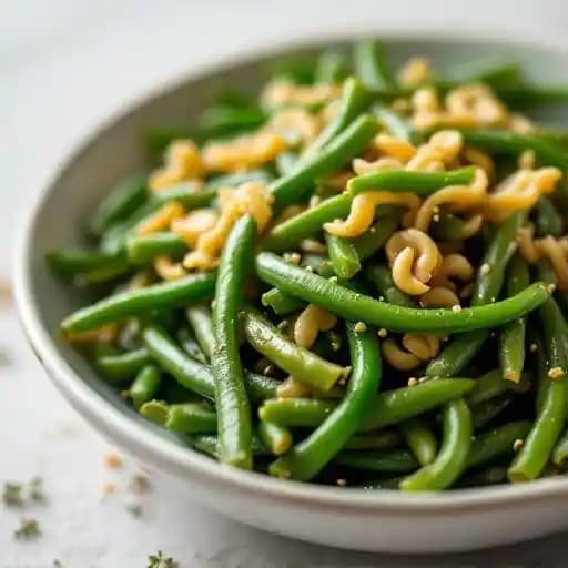 Buttered Green Beans recipe served on a plate, by Lucky 32 Southern Kitchen Buttered Green Beans recipe served on a plate, by Lucky 32 Southern Kitchen