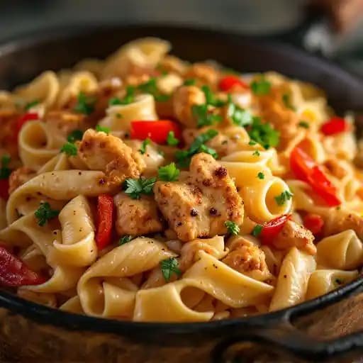 CAJUN CHICKEN PASTA recipe served on a plate, by Brewtus Brickhouse CAJUN CHICKEN PASTA recipe served on a plate, by Brewtus Brickhouse