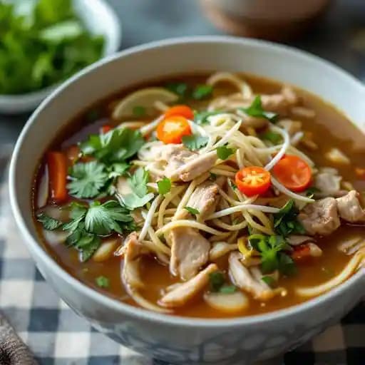 Chicken Pho recipe served on a plate, by Pho By Night Ottawa Vietnamese Restaurant Chicken Pho recipe served on a plate, by Pho By Night Ottawa Vietnamese Restaurant