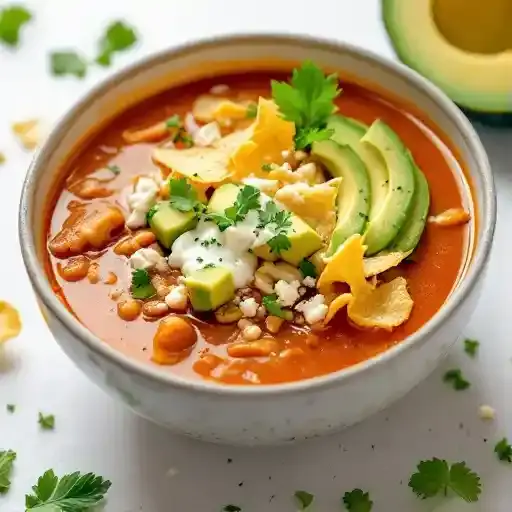 Tortilla Soup recipe served on a plate, by Corazon De Maiz Tortilla Soup recipe served on a plate, by Corazon De Maiz