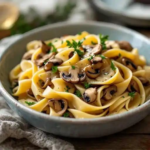 PAPPARDELLE AI FUNGHI SELVAGGI E OLIO DI TARTUFO BIANCO