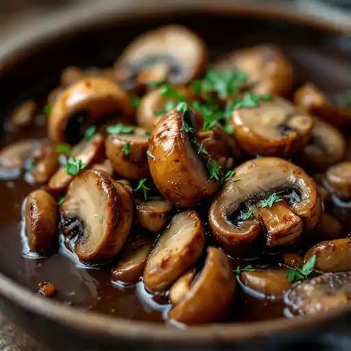 Sautéed Mushrooms Au Jus recipe served on a plate, by The Five Fishermen Sautéed Mushrooms Au Jus recipe served on a plate, by The Five Fishermen