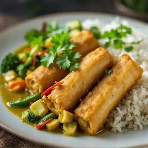 GREEN CURRY VEGETABLE W/ DEEP FRIED SPRING ROLL