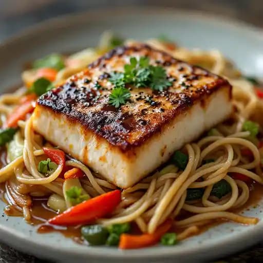 Miso Glazed Chilean Sea Bass LN recipe served on a plate, by McCormick & Schmick's Seafood & Steaks Miso Glazed Chilean Sea Bass LN recipe served on a plate, by McCormick & Schmick's Seafood & Steaks