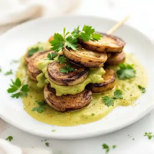 Oyster Mushroom Kebab recipe served on a plate, by Bavel Oyster Mushroom Kebab recipe served on a plate, by Bavel