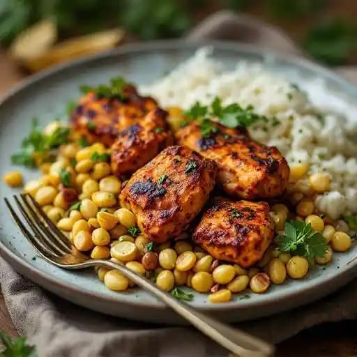 Kasoori Chicken Tikka, Moong Sprouts & Kasundi Kachumber