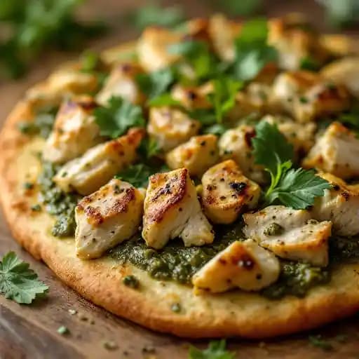Chicken Pesto Flatbread recipe served on a plate, by Osteria Panevino Chicken Pesto Flatbread recipe served on a plate, by Osteria Panevino