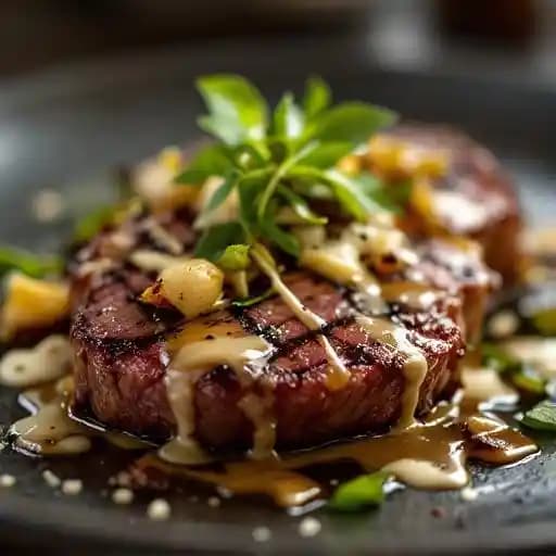 Onglet (Hanger Steak) recipe served on a plate, by Scully Onglet (Hanger Steak) recipe served on a plate, by Scully