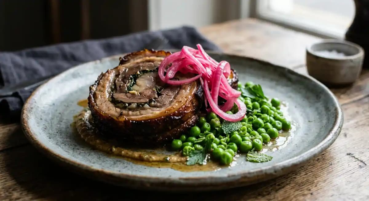 Rolled braised lamb shoulder