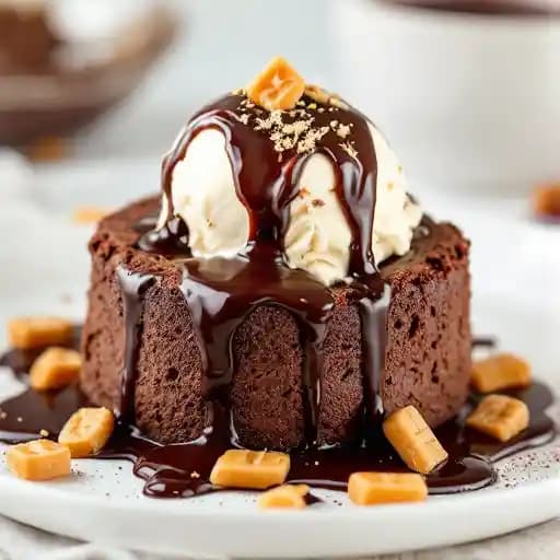 Warm Chocolate Pudding Cake recipe served on a plate, by Waterbar Restaurant Warm Chocolate Pudding Cake recipe served on a plate, by Waterbar Restaurant