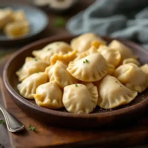 Dozen Classic Pierogi of One Kind recipe served on a plate, by Veselka Dozen Classic Pierogi of One Kind recipe served on a plate, by Veselka