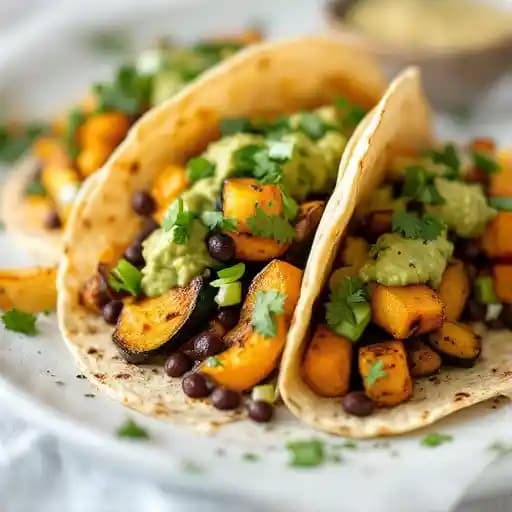 Roasted Squash Tacos recipe served on a plate, by The Daily Planet Roasted Squash Tacos recipe served on a plate, by The Daily Planet