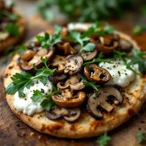 Morning Mushroom Flatbread recipe served on a plate, by Goose120 Morning Mushroom Flatbread recipe served on a plate, by Goose120