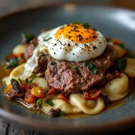 Braised Beef Cheeks, Ricotta & Spinach Agnolotti