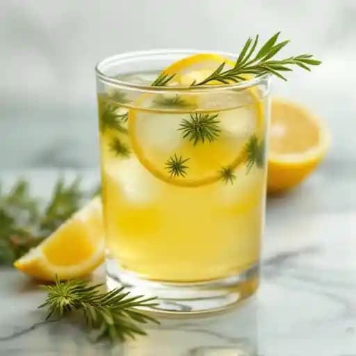Spruce Juice recipe served in a glass, by The Courtney Room Spruce Juice recipe served in a glass, by The Courtney Room