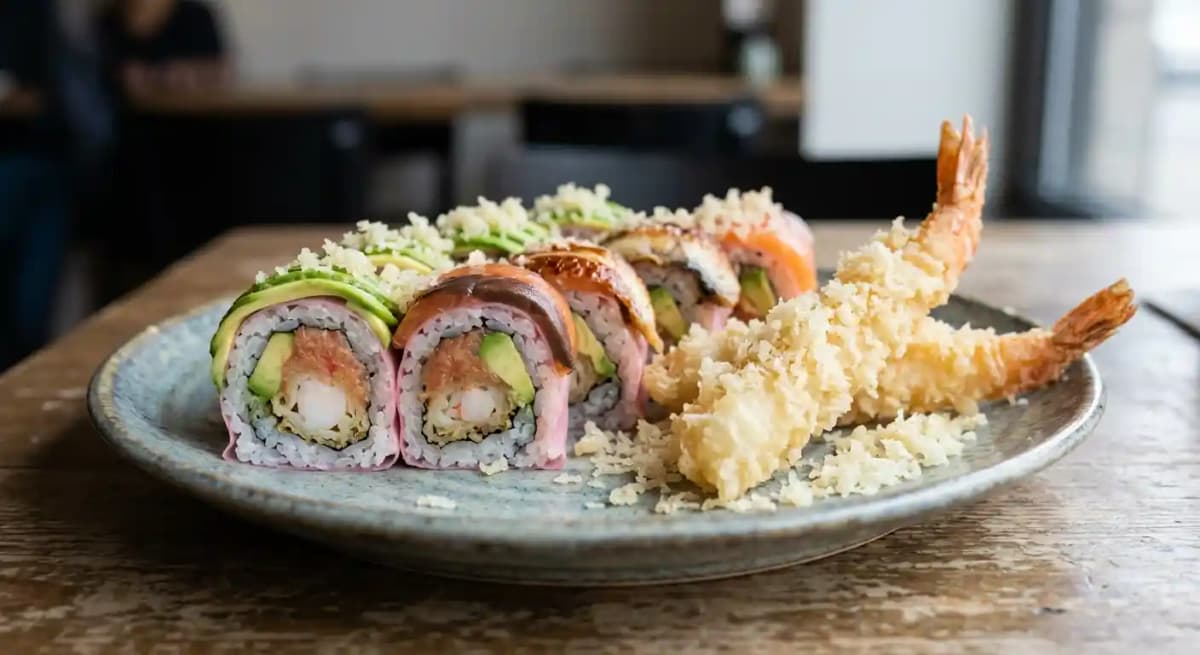 Pink Dragon Firecracker Roll recipe served on a plate, by Roy's Waikiki Pink Dragon Firecracker Roll recipe served on a plate, by Roy's Waikiki
