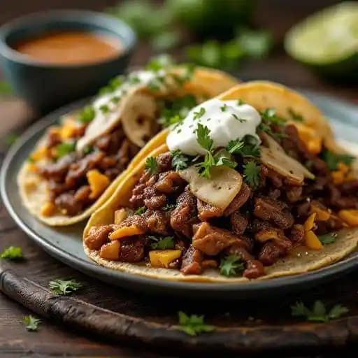 Bison Quesabirria Tacos recipe served on a plate, by Hell's Kitchen Inc. Bison Quesabirria Tacos recipe served on a plate, by Hell's Kitchen Inc.