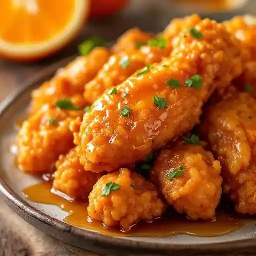 Orange honey glazed fried chicken recipe served on a plate, by The Herb Box Orange honey glazed fried chicken recipe served on a plate, by The Herb Box