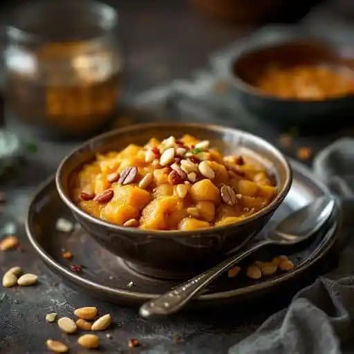 dal (lentil) halwa recipe served on a plate, by Kismet Modern Indian dal (lentil) halwa recipe served on a plate, by Kismet Modern Indian