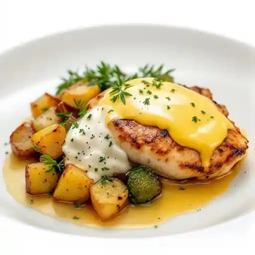 CHICKEN PONTALBA recipe served on a plate, by New Orleans Creole Cookery CHICKEN PONTALBA recipe served on a plate, by New Orleans Creole Cookery