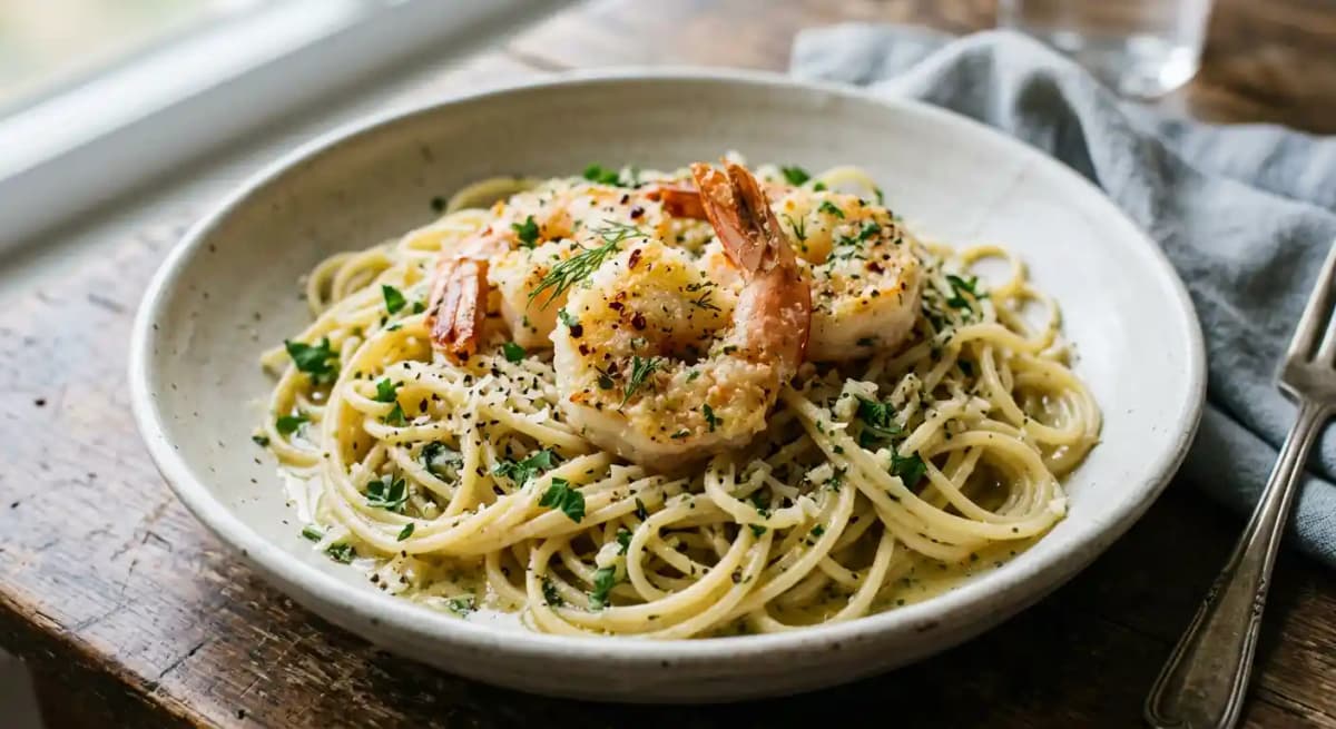 Keaton's Spaghetti & Baked Parmesan Shrimp Scampi