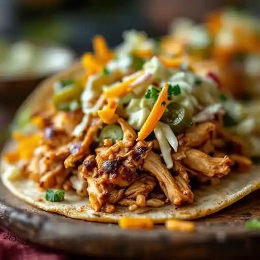 Pulled Chicken Taco recipe served on a plate, by Nocturnem Draft Haus Pulled Chicken Taco recipe served on a plate, by Nocturnem Draft Haus